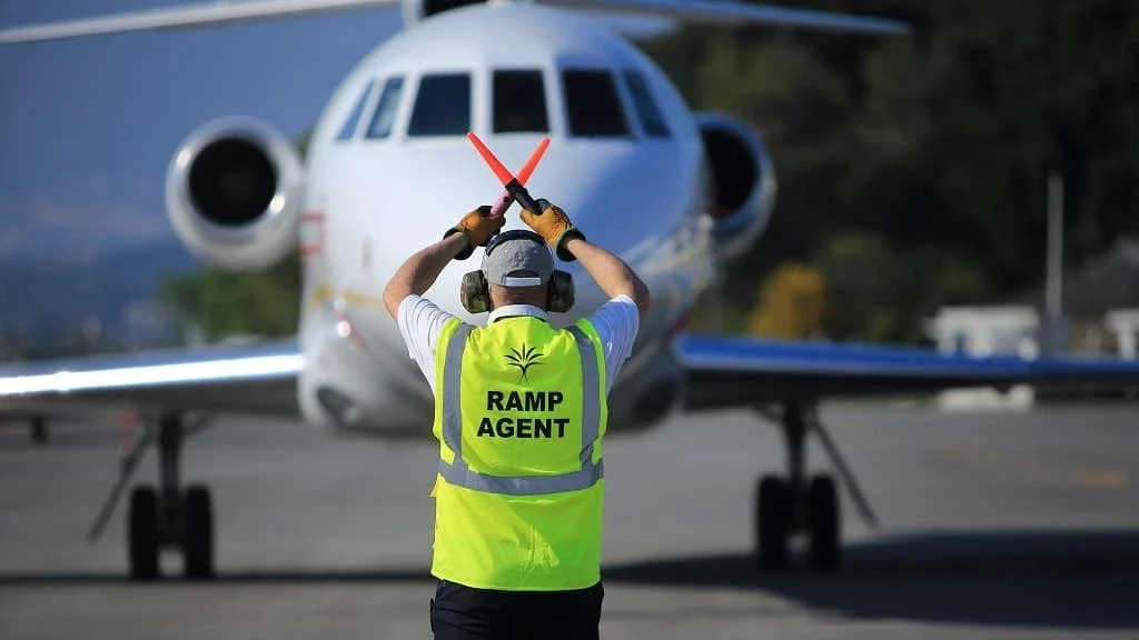 Airport Ramp staff  Infront of a plane image